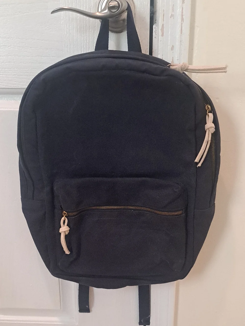 J Crew Navy Blue Canvas Backpack with Contrast Zipper Pulls